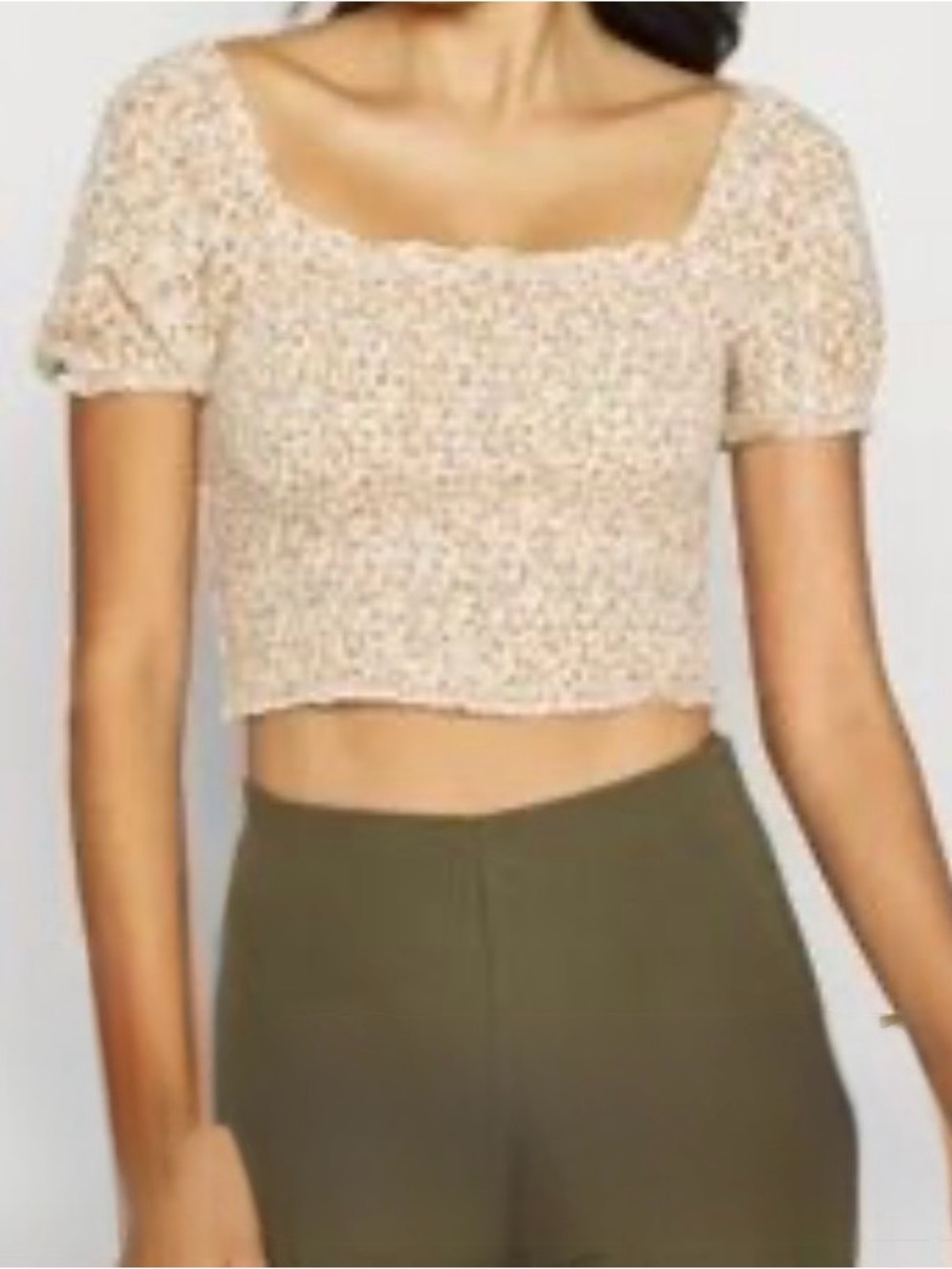 aerie Floral Square-Neck Cropped Top in Cream